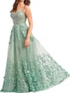 Ellie Wilde Lace Up Prom Gown In Sage In Multi