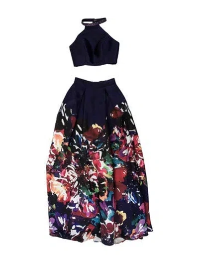 Pre-owned Ellie Wilde Linen Printed Skirt Set In Blue