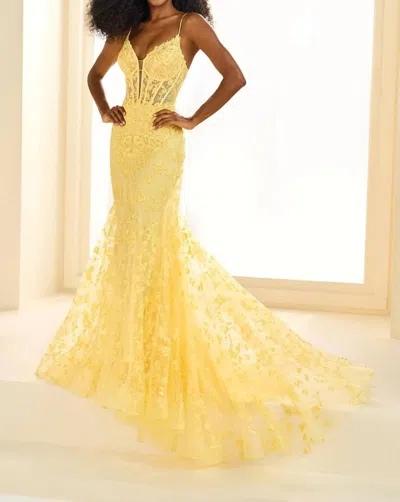 Ellie Wilde Long Embroidered Prom Dress In Light Yellow