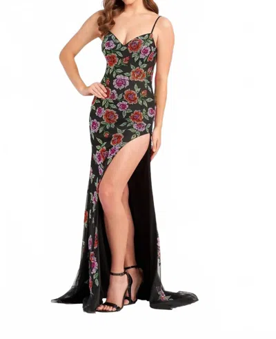 Ellie Wilde Long Floral Prom Dress In Black Multi