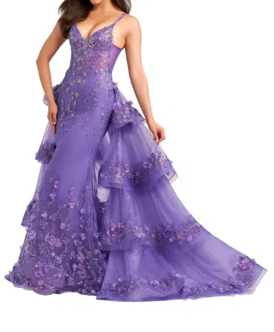 Ellie Wilde Long Formal Glitter Prom Dress In Iris In Pink