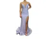 Ellie Wilde Long V-neck Prom Dress In Lavender Frost In Multi