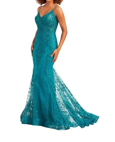 Ellie Wilde Mermaid Gown In Teal In Blue