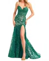 Ellie Wilde Mermaid Prom Dress In Emerald/nude In Green