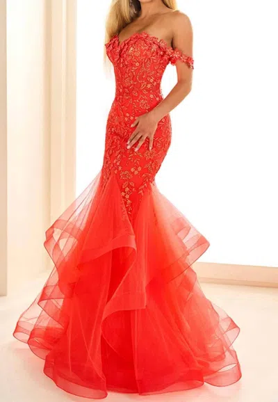 Ellie Wilde Mermaid Prom Gown In Papaya In Red