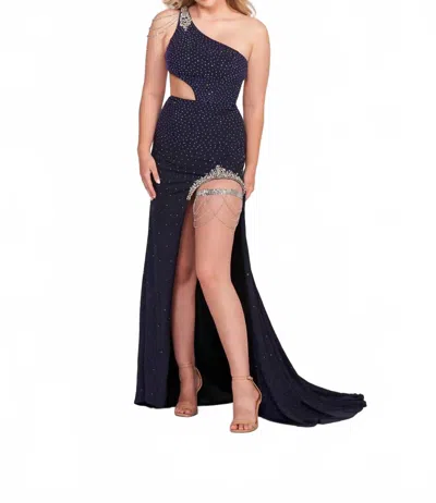 Ellie Wilde One Shoulder Cut-out Prom Dress In Navy Blue