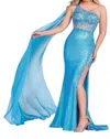Ellie Wilde One Shoulder Sequin Prom Dress In Ocean Blue In Blue