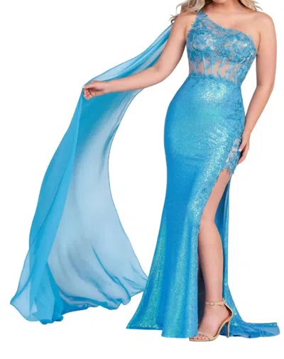 Ellie Wilde One Shoulder Sequin Prom Dress In Ocean Blue