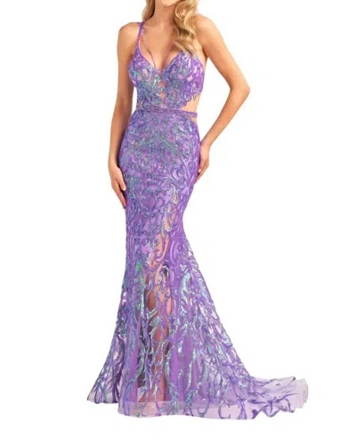 Ellie Wilde Open Back And Side Waist Cut Outs Prom Dress In Iris In Purple