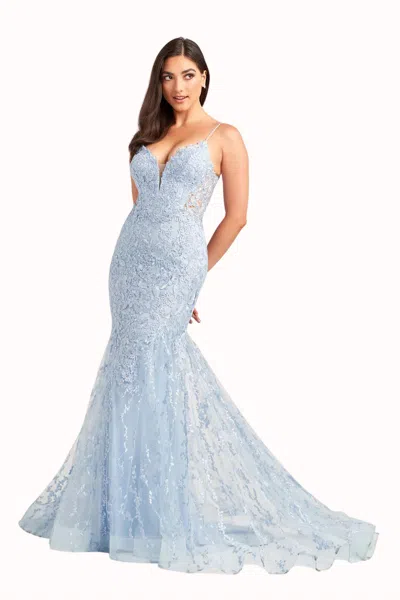 Ellie Wilde Open Back Gown In Light Blue