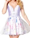 Ellie Wilde Plunging V-neckline Short Dress In Lilac