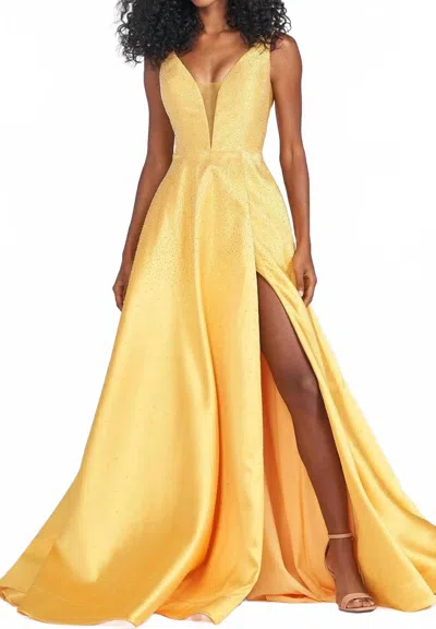 Ellie Wilde Satin And Hot Fix Stones Gown In Yellow