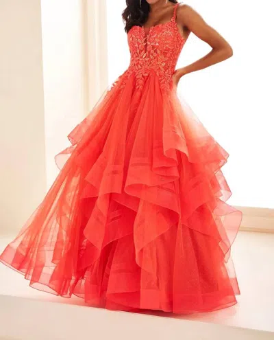 Ellie Wilde Sequin Prom Gown In Papaya In Red