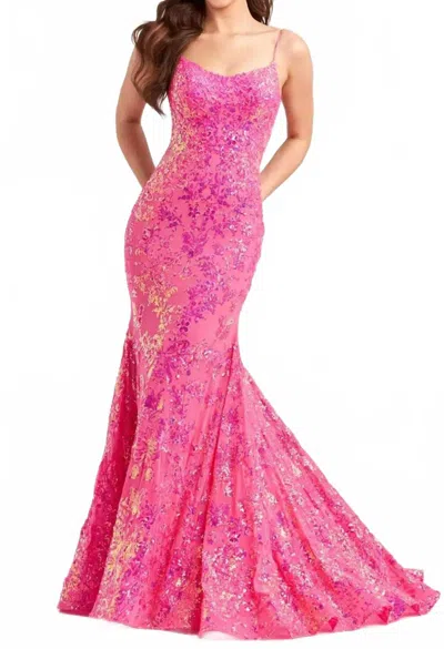 Ellie Wilde Sequin Scoop Evening Dress In Hot Pink