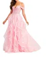 Ellie Wilde Sheer Corset Bodice Prom Dress In Pink In Pink