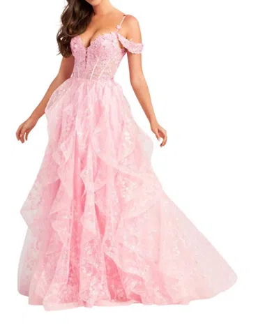 Ellie Wilde Sheer Corset Bodice Prom Dress In Pink