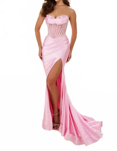 Ellie Wilde Sleek Satin Sweetheart Gown In Sakura Pink In Multi