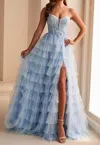 Ellie Wilde Sleeveless A-line Prom Gown In Light Blue In Blue