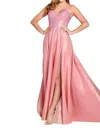 Ellie Wilde Sleeveless Novelty Satin Gown In Pink Lemonade