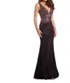 Ellie Wilde Sleeveless Stone Encrusted Prom Dress In Black/bronze