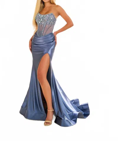 Ellie Wilde Slim-flare Prom Dress In Slate In Blue