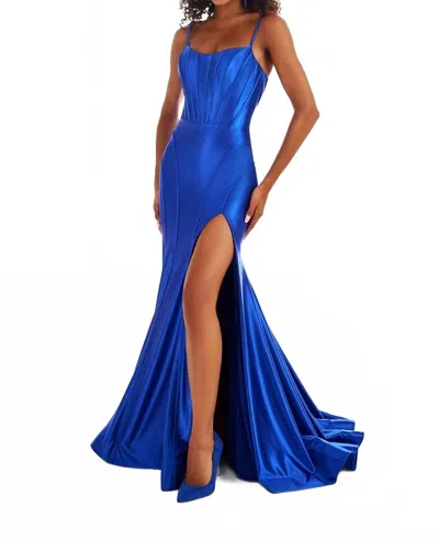 Ellie Wilde Slit Skirt Lace-up Corset Dress In Royal Blue