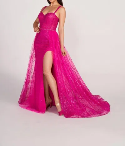 Ellie Wilde Stone Accents Prom Dress In Hot Pink