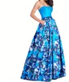 Ellie Wilde Strapless Floral Ballgown In Turquoise/floral In Multi