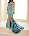 Ellie Wilde Strapless Twist Sweetheart Stone Fit-and-flare Gown In Sea Glass In Multi