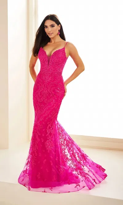 Ellie Wilde Sweetheart Sequin Prom Dress In Magenta In Animal Print