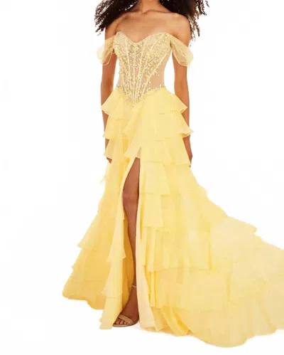 Ellie Wilde Tiered Ruffle Chiffon Gown In Canary Yellow