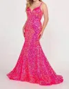 Ellie Wilde V-neck Sequin Mermaid Prom Gown In Hot Pink In Pink