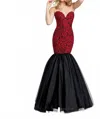 Ellie Wilde Women's Mermaid Gown In Scarlet Black In Multi
