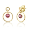 Elliot Young 14k Double Circle Studs With Dangling Round Gemstone~pink Tourmaline