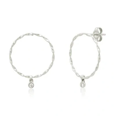 Elliot Young 14k Gold Twisted Forward Facing Hoop Earring With Tiny Diamond White Gold In Silver