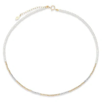 Elliot Young Jewelry The "glimmer Choker" With 14k Faceted Gold Beads & Pearl Necklace In White