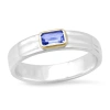 Elliot Young "liquid Metal" Narrow Hammered Sterling Silver 14k Band With Knife Edge Gemstone Tanzan