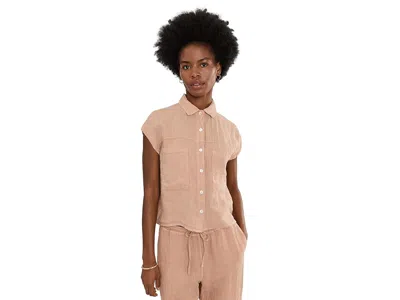 Elliott Lauren At Ease, Button Front Sleeveless Shirt With Patch Pocket Women's Clothing Macchiato: Md In Pink