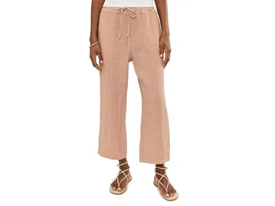 Elliott Lauren At Ease - Elastic Waist Drawstring Crop Linen Pant With Patch Pockets Women's Clothing Macchiato: Sm In Black