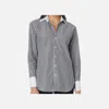 Elliott Lauren Parrallel Lines Button Front Shirt In Gray/white Stripe In Multi