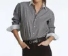 Elliott Lauren Parrallel Lines Button Front Shirt In Gray/white Stripe In Multi