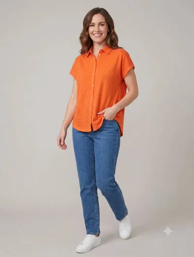 Elliott Lauren Button Front Tee With Collar In Orange