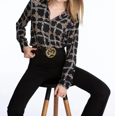 Elliott Lauren Chain Link Blouse In Black/beige Multi