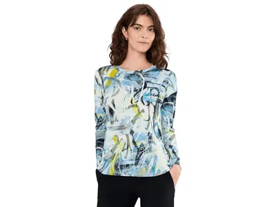 Elliott Lauren Collage - Long Sleeve Crew Neck Printed Top In Blue