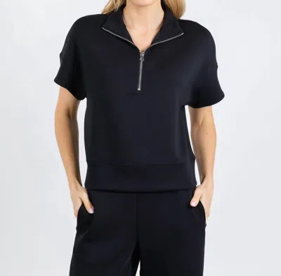 Elliott Lauren Comfort Zone Quarter Zip Short Sleeve Sweater In Black