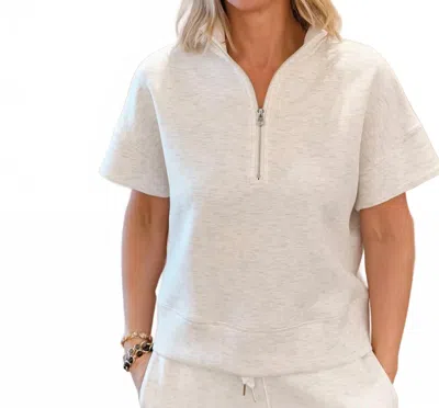 Elliott Lauren Comfort Zone Quarter Zip Top In Marled Ivory In White