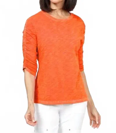 Elliott Lauren Crew Neck Ruched Sleeve Top In Orange
