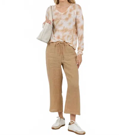 Elliott Lauren Daydreaming Printed V Neck Sweater In Latte In Multi