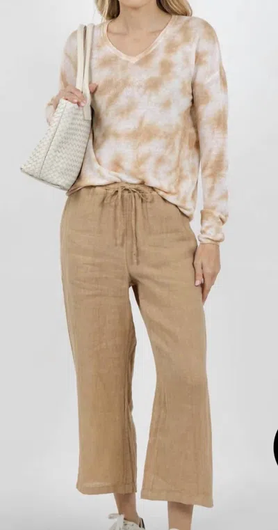 Elliott Lauren Daydreaming Printed V Neck Top In Latte In Neutral