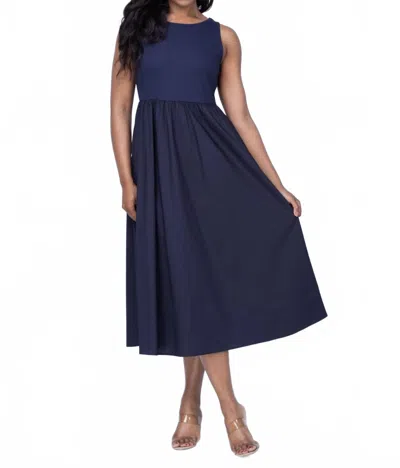 Elliott Lauren Double Up Rib Knit Midi Dress In Navy In Blue